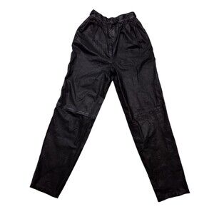 Vintage West Bay Women's Size 8 Leather Pants Black Top Grain Pleated High Rise
